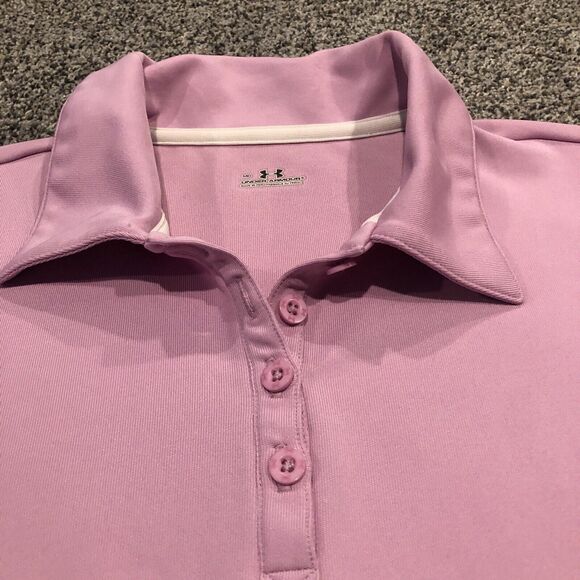 Under Armour Golf Polo Womens M Pink Fitted Mesh Lightweight - Picture 3 of 9
